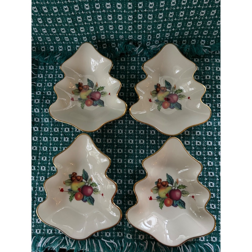 Lenox Holiday Christmas Tree Snack Appetizer Plates Bowls Set of 4 Made in USA